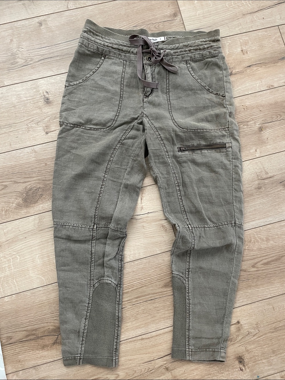 Free People Feelin' Good 100% Linen Cargo/ Utility Pants In Sage Green - Size 4